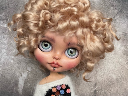 Ksu Blythe doll ooak custom with short curly mohair hair by DrollDillyDoll