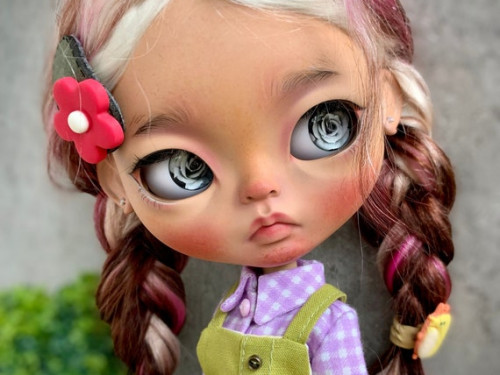 Custom sculpt  blythe doll natural hair blythe collectible blythe asian blythe ooak blythe art doll repaint sculpting face by LesynyaBlytheStore