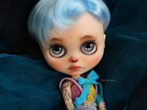 Blu- Custom OOAK tattooed Blythe doll by BeeBopBlythes