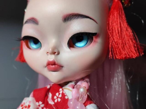 Blythe custom doll Pink Geisha by SnowflakeBlythe