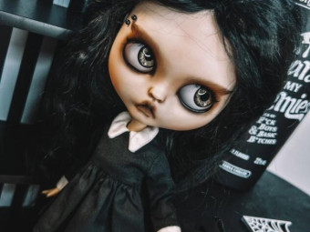 Custom Blythe Doll Wednesday Addams by CandyJamBlytheDolls