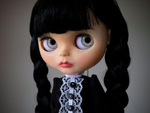 Wednesday Addams Custom Blythe Doll by MartaLeStudio