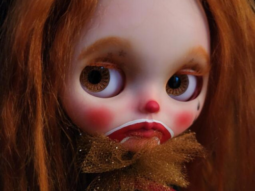 Sad clown blythe doll by artbycarla